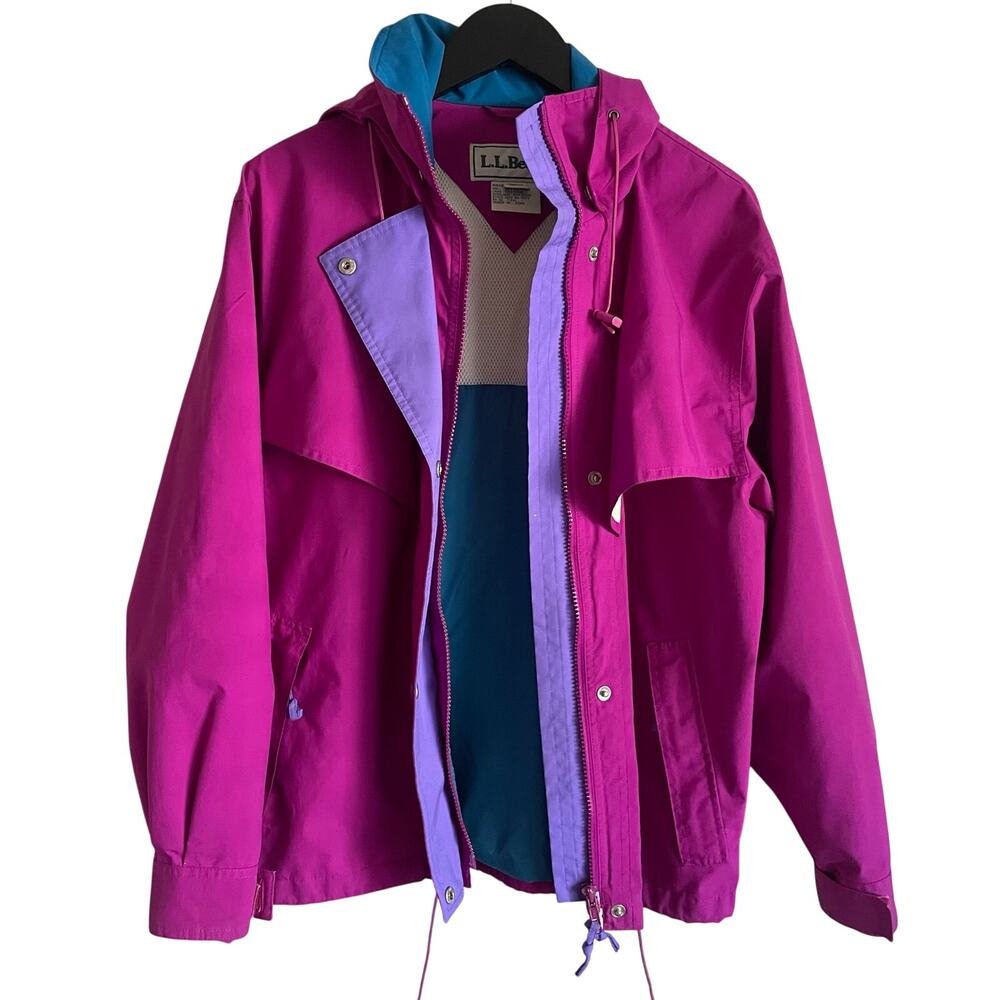 Vintage 90s L.L.Bean Gore-Tex Jacket Womens M Pink Teal Colorblock Hooded